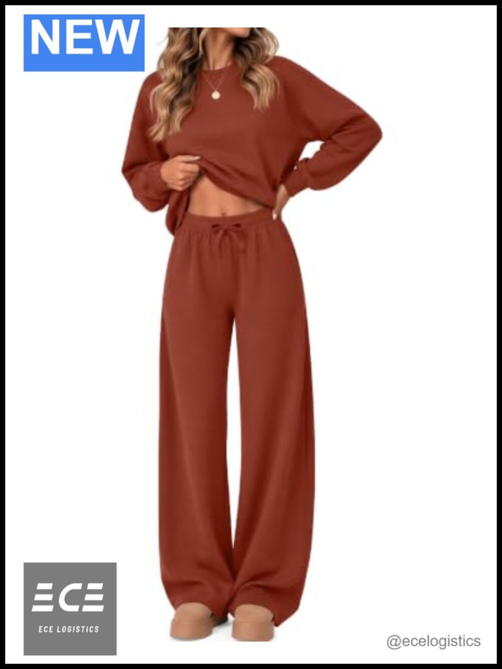 Women's 2 Piece Lounge Sweatsuit Set Crew Neck Wide Leg Drawstring
